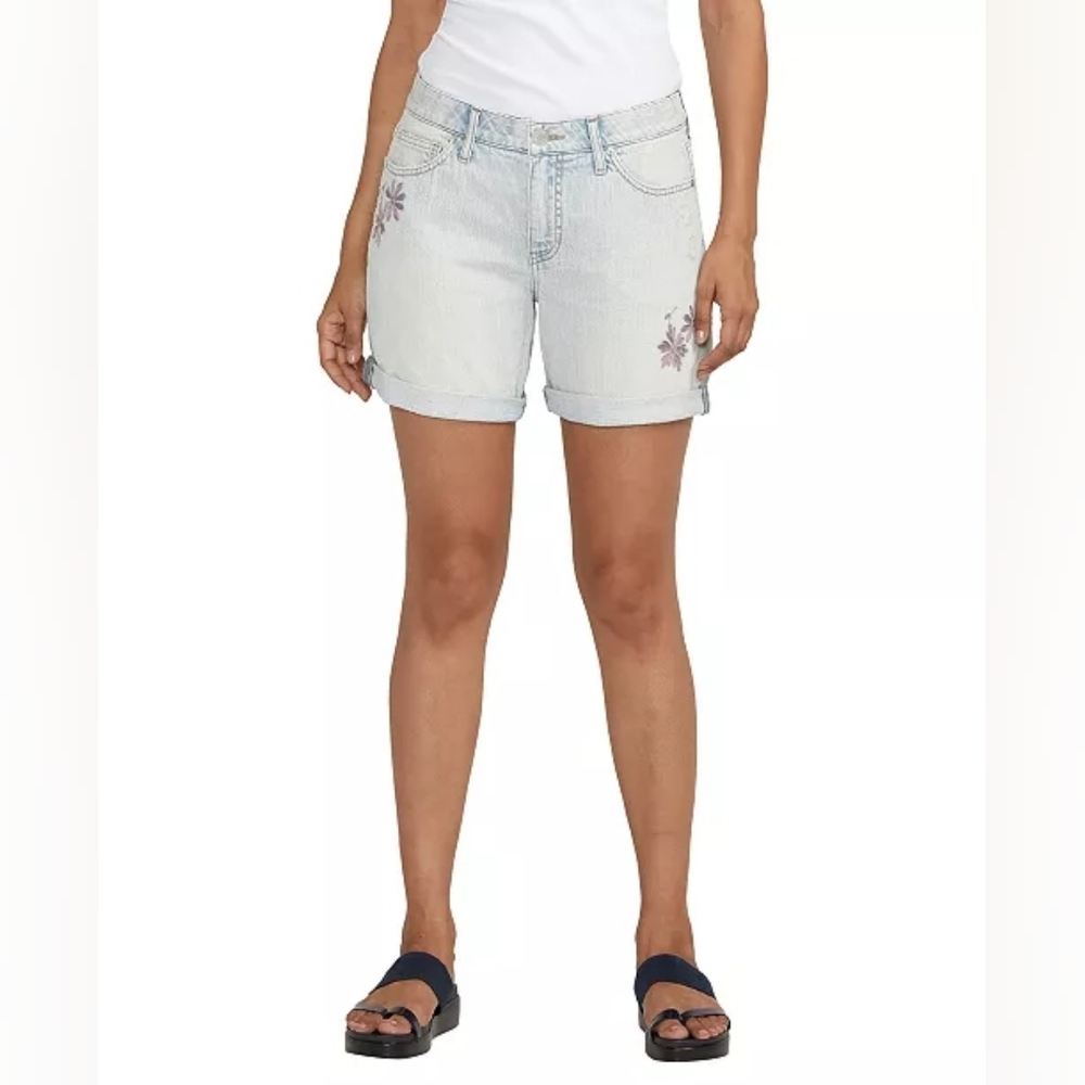JAG Women's Alex Mid Rise Boyfriend Shorts, floral embroidery, 2